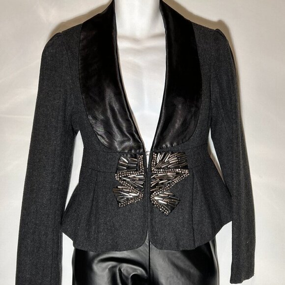 BKE SZ L Gray Wool Vintage Inspired Tuxedo Blazer Rock Star Party Chic Formal - Picture 2 of 12